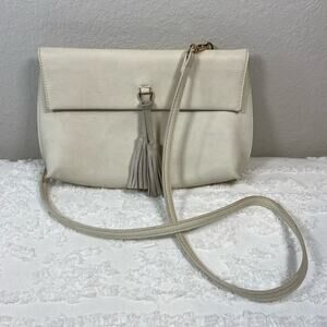 STREET LEVEL Pebbled Faux Leather Purse Crosssbody with Tassel Womens Bone SzOS